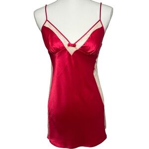 2012 Vintage Victoria's Secret Red Satin Chemise Lace Panels & Trim Size Medium